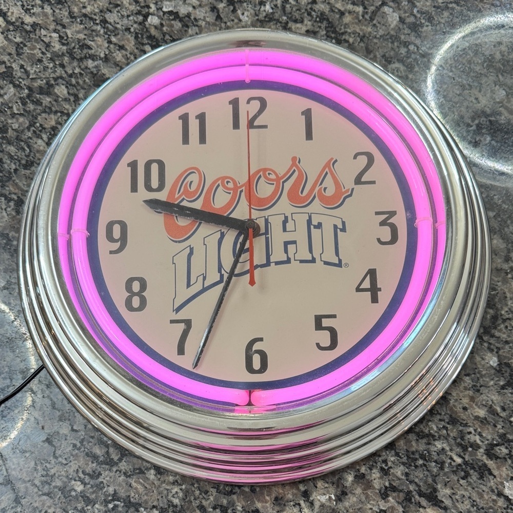 Coors light beer neon light Wall Clock Silver Accents